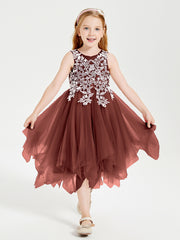 Tulle Tea Length Junior Bridesmaid Dresses Terracotta