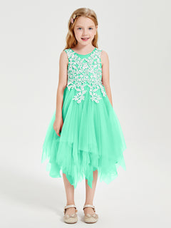 Tulle Tea Length Junior Bridesmaid Dresses Turquoise