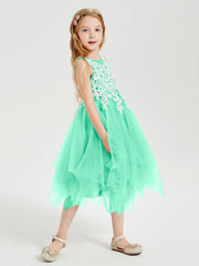 Tulle Tea Length Junior Bridesmaid Dresses Turquoise