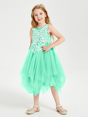 Tulle Tea Length Junior Bridesmaid Dresses Turquoise