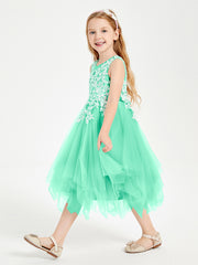 Tulle Tea Length Junior Bridesmaid Dresses Turquoise