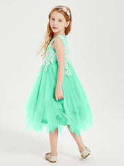 Tulle Tea Length Junior Bridesmaid Dresses Turquoise