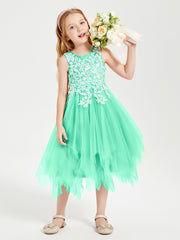 Tulle Tea Length Junior Bridesmaid Dresses Turquoise