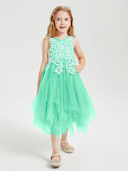 Tulle Tea Length Junior Bridesmaid Dresses Turquoise