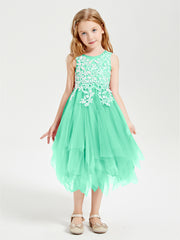 Tulle Tea Length Junior Bridesmaid Dresses Turquoise