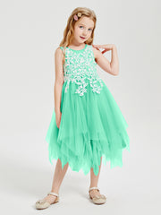 Tulle Tea Length Junior Bridesmaid Dresses Turquoise