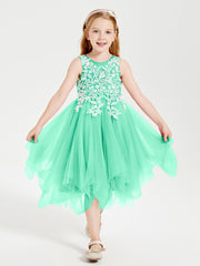 Tulle Tea Length Junior Bridesmaid Dresses Turquoise