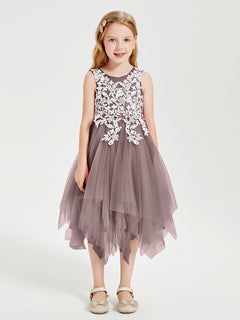 Tulle Tea Length Junior Bridesmaid Dresses Vintage Mauve