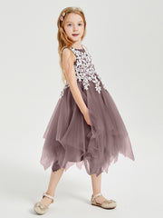 Tulle Tea Length Junior Bridesmaid Dresses Vintage Mauve