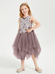 Tulle Tea Length Junior Bridesmaid Dresses Vintage Mauve