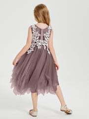 Tulle Tea Length Junior Bridesmaid Dresses Vintage Mauve