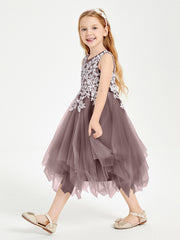 Tulle Tea Length Junior Bridesmaid Dresses Vintage Mauve