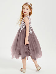 Tulle Tea Length Junior Bridesmaid Dresses Vintage Mauve