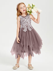 Tulle Tea Length Junior Bridesmaid Dresses Vintage Mauve
