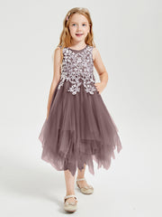 Tulle Tea Length Junior Bridesmaid Dresses Vintage Mauve