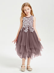 Tulle Tea Length Junior Bridesmaid Dresses Vintage Mauve