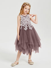 Tulle Tea Length Junior Bridesmaid Dresses Vintage Mauve