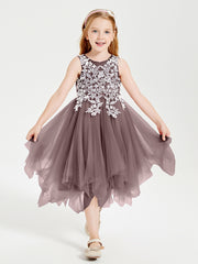 Tulle Tea Length Junior Bridesmaid Dresses Vintage Mauve