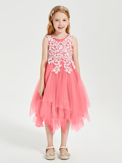 Tulle Tea Length Junior Bridesmaid Dresses Watermelon