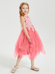 Tulle Tea Length Junior Bridesmaid Dresses Watermelon