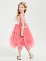 Tulle Tea Length Junior Bridesmaid Dresses Watermelon