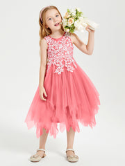 Tulle Tea Length Junior Bridesmaid Dresses Watermelon