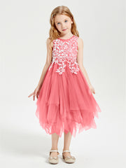 Tulle Tea Length Junior Bridesmaid Dresses Watermelon