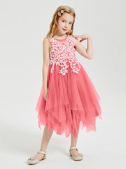 Tulle Tea Length Junior Bridesmaid Dresses Watermelon