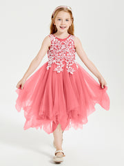 Tulle Tea Length Junior Bridesmaid Dresses Watermelon