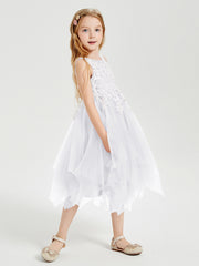 Tulle Tea Length Junior Bridesmaid Dresses White