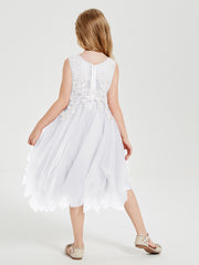 Tulle Tea Length Junior Bridesmaid Dresses White