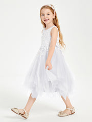 Tulle Tea Length Junior Bridesmaid Dresses White