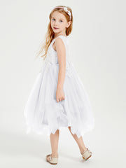 Tulle Tea Length Junior Bridesmaid Dresses White