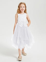 Tulle Tea Length Junior Bridesmaid Dresses White