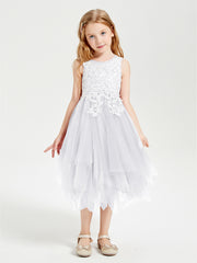 Tulle Tea Length Junior Bridesmaid Dresses White