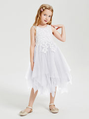 Tulle Tea Length Junior Bridesmaid Dresses White