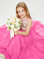 Long Junior Bridesmaid Gown Sequined Top Tulle Skirt Azalea