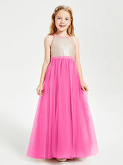 Long Junior Bridesmaid Gown Sequined Top Tulle Skirt Azalea