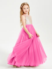 Long Junior Bridesmaid Gown Sequined Top Tulle Skirt Azalea