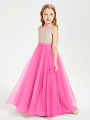 Long Junior Bridesmaid Gown Sequined Top Tulle Skirt Azalea
