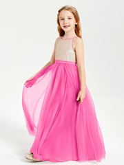 Long Junior Bridesmaid Gown Sequined Top Tulle Skirt Azalea