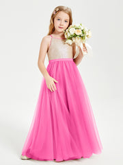 Long Junior Bridesmaid Gown Sequined Top Tulle Skirt Azalea