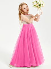 Long Junior Bridesmaid Gown Sequined Top Tulle Skirt Azalea