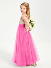 Long Junior Bridesmaid Gown Sequined Top Tulle Skirt Azalea