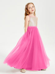 Long Junior Bridesmaid Gown Sequined Top Tulle Skirt Azalea