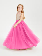 Long Junior Bridesmaid Gown Sequined Top Tulle Skirt Azalea