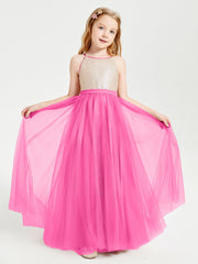 Long Junior Bridesmaid Gown Sequined Top Tulle Skirt Azalea