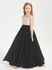 Long Junior Bridesmaid Gown Sequined Top Tulle Skirt Black