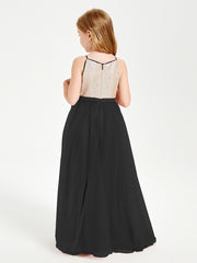 Long Junior Bridesmaid Gown Sequined Top Tulle Skirt Black