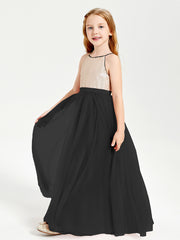 Long Junior Bridesmaid Gown Sequined Top Tulle Skirt Black